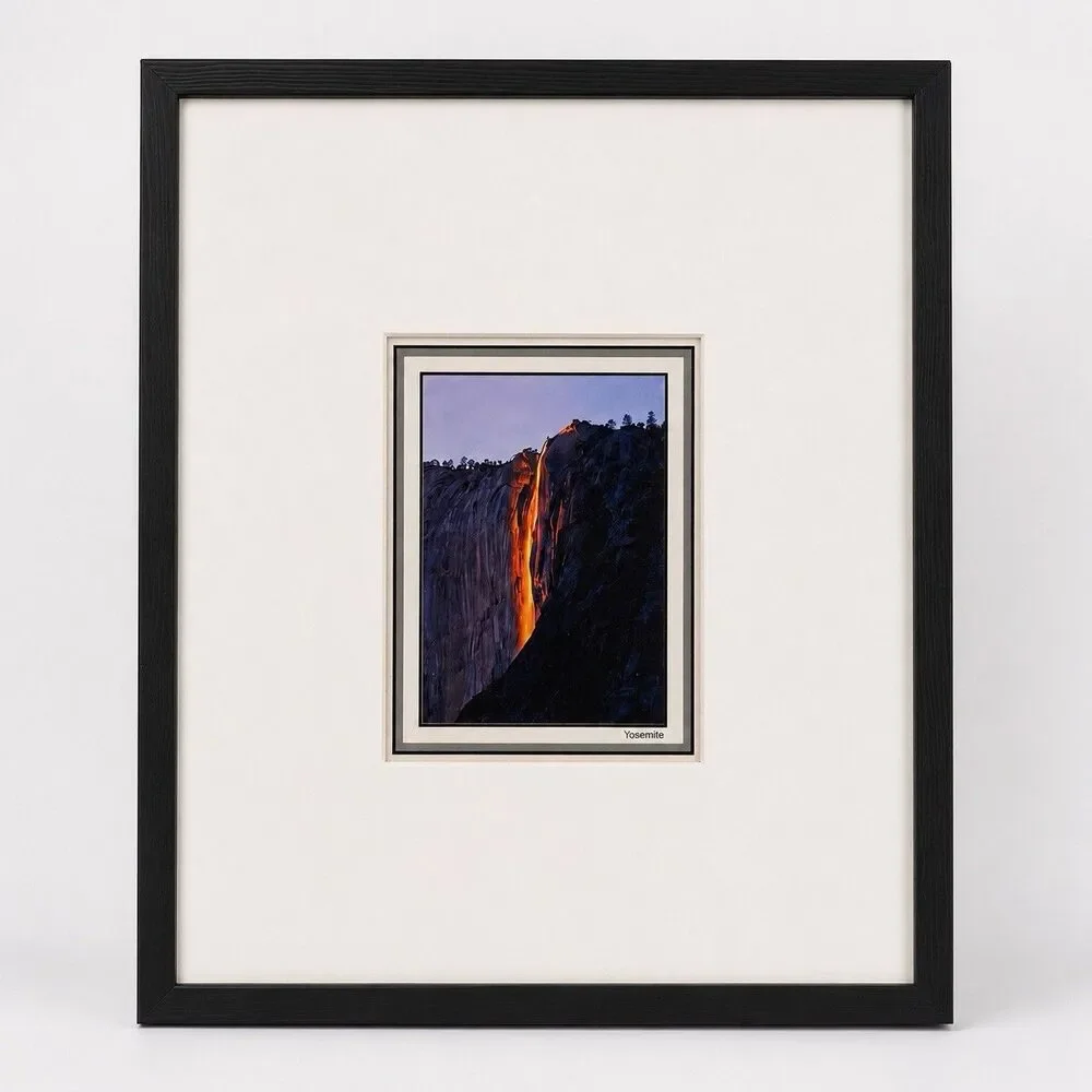 Yosemite Firefall Framed Photo Print Matted Black Frame 15.5x12.5 Wall Decor